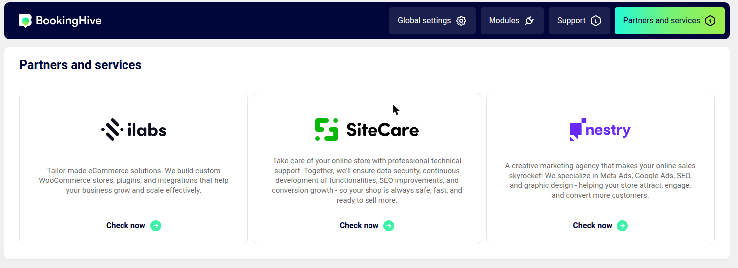Zakładka Partners and services