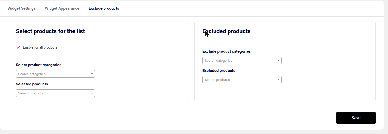 Exclude products — zakres produktów